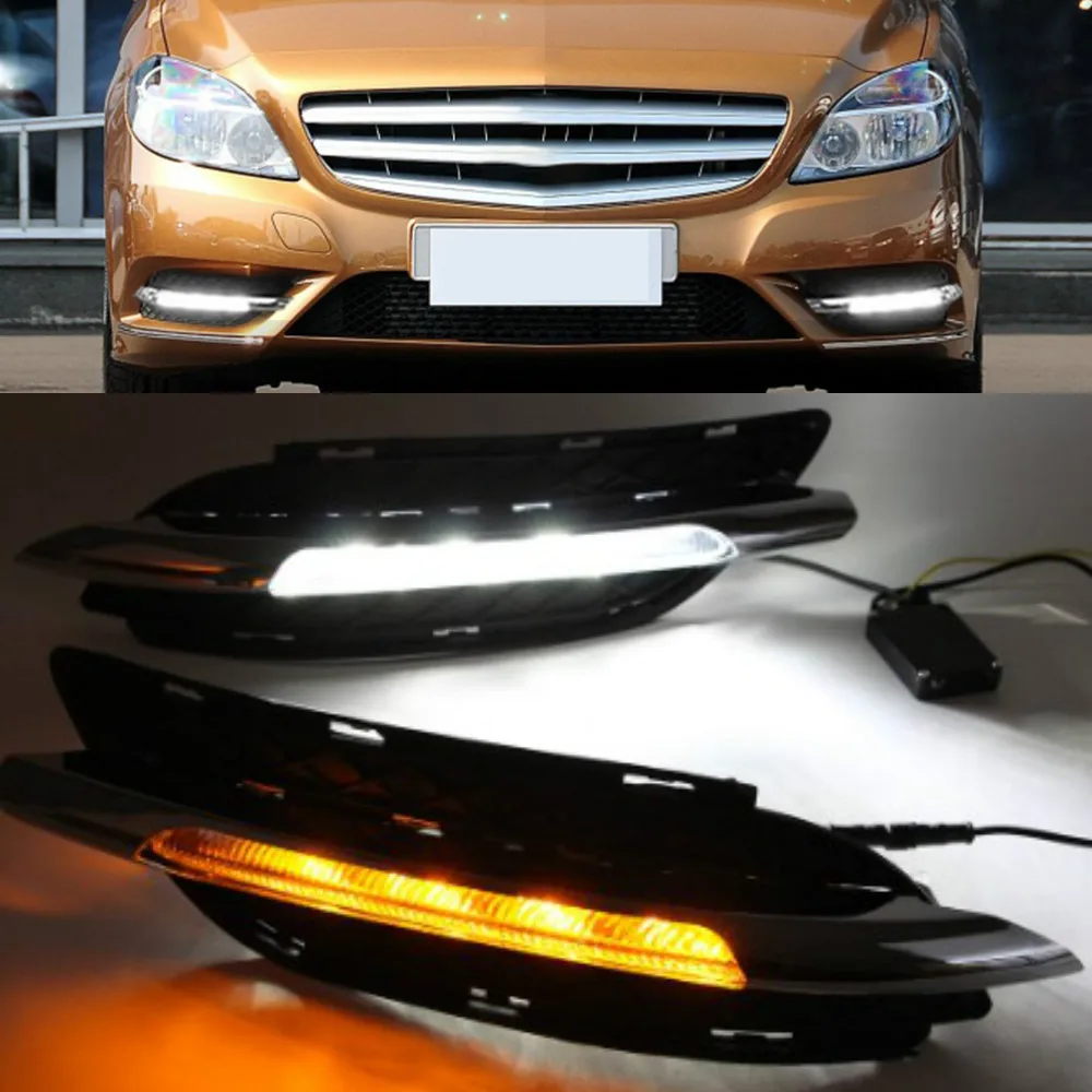 2PCS สำหรับ Mercedes Benz W246 B180 B200 2011 2012 2013 2014 LED DRL ไฟวิ่งกลางวันสีเหลือง Turnning สัญญาณ