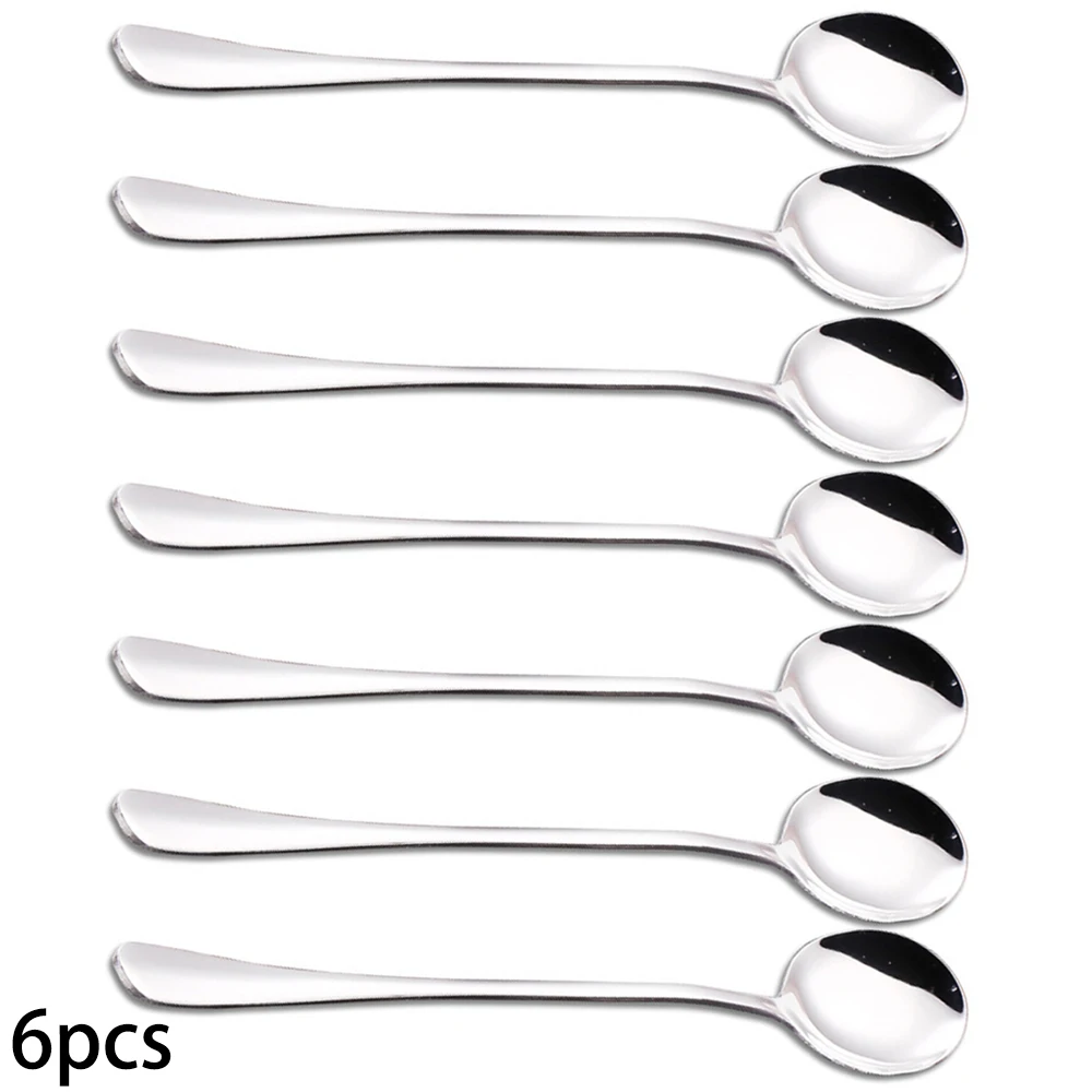 

6PCS Long Stainless Steel Spoons Ice Cream Cocktail Teaspoons Coffee Soup Tea Spoons 18.9*3.6cm Cocina Gadget Tableware