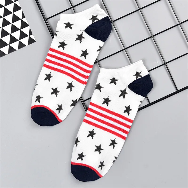 5 Pairs Europe Summer Latest Design Men White Boat Socks High Quality Cotton Business Striped Navy White Star Adult Short Socks