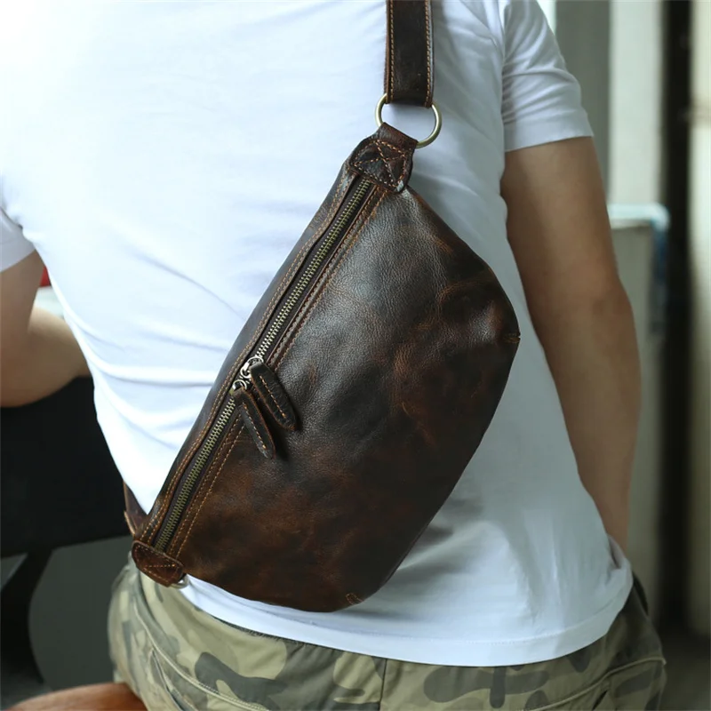 Nesitu High Quality Vintage Black Brown Coffee Real Skin Genuine Leather Men Chest Bags Male Messenger Bag for ipad mini M173