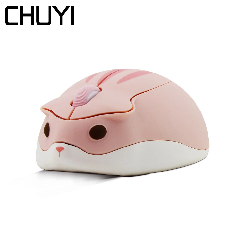 CHUYI 2.4G Wireless Mouse USB Optical Computer Mini Pink Mouse 1200 DPI Cute Cartoon Hamster Design Small Hand Mice For Girl
