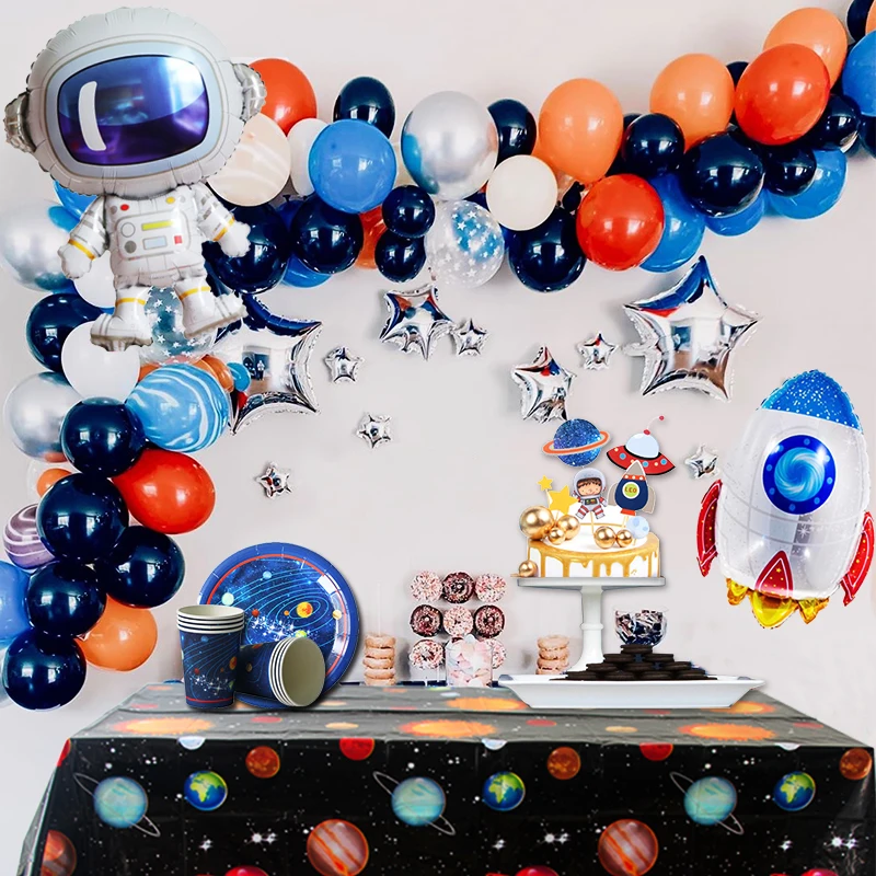 Cyuan Outer Space Theme Birthday Party Astronaut Rocket Ship Foil Balloons Galaxy Solar System Kids Birthday Decoration Favors