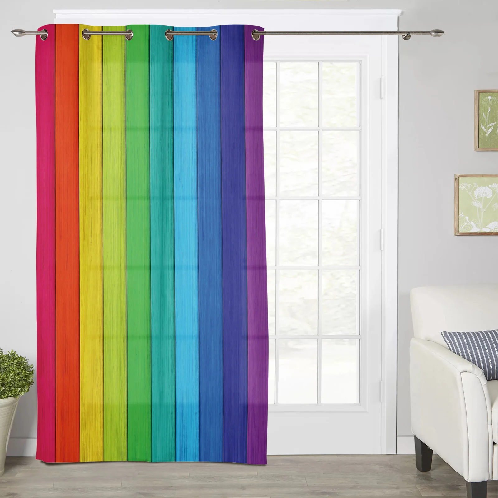 Rainbow Vintage Wood Grain Window Curtains for Living Room Kids Bedroom Valance Curtains Kitchen Window Drapes