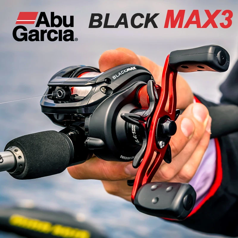 Abu Garcia-carrete de pesca Baitcasting, accesorio negro MAX3 BMAX3, 4 + 1BB, relación de transmisión 6,4: 1, arrastre máximo 8kg