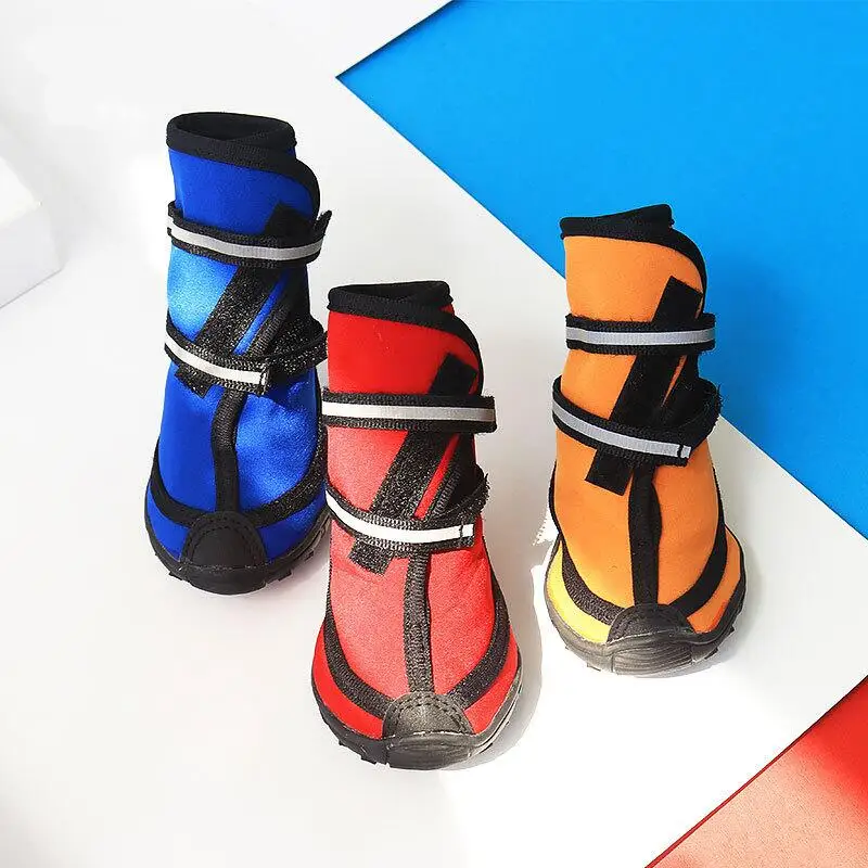 4 PCS/Set XS-XXL High Boots Waterproof Dog Shoes Reflective Strap Wearable Bottom Pet Running Rain Boots Outside Travel Walk Dog