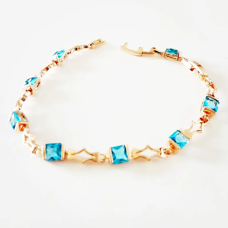 Fashion Lady Bracelet Light Blue Stone Women Jewelry Bohemia Style 585 Gold Color Jewelry