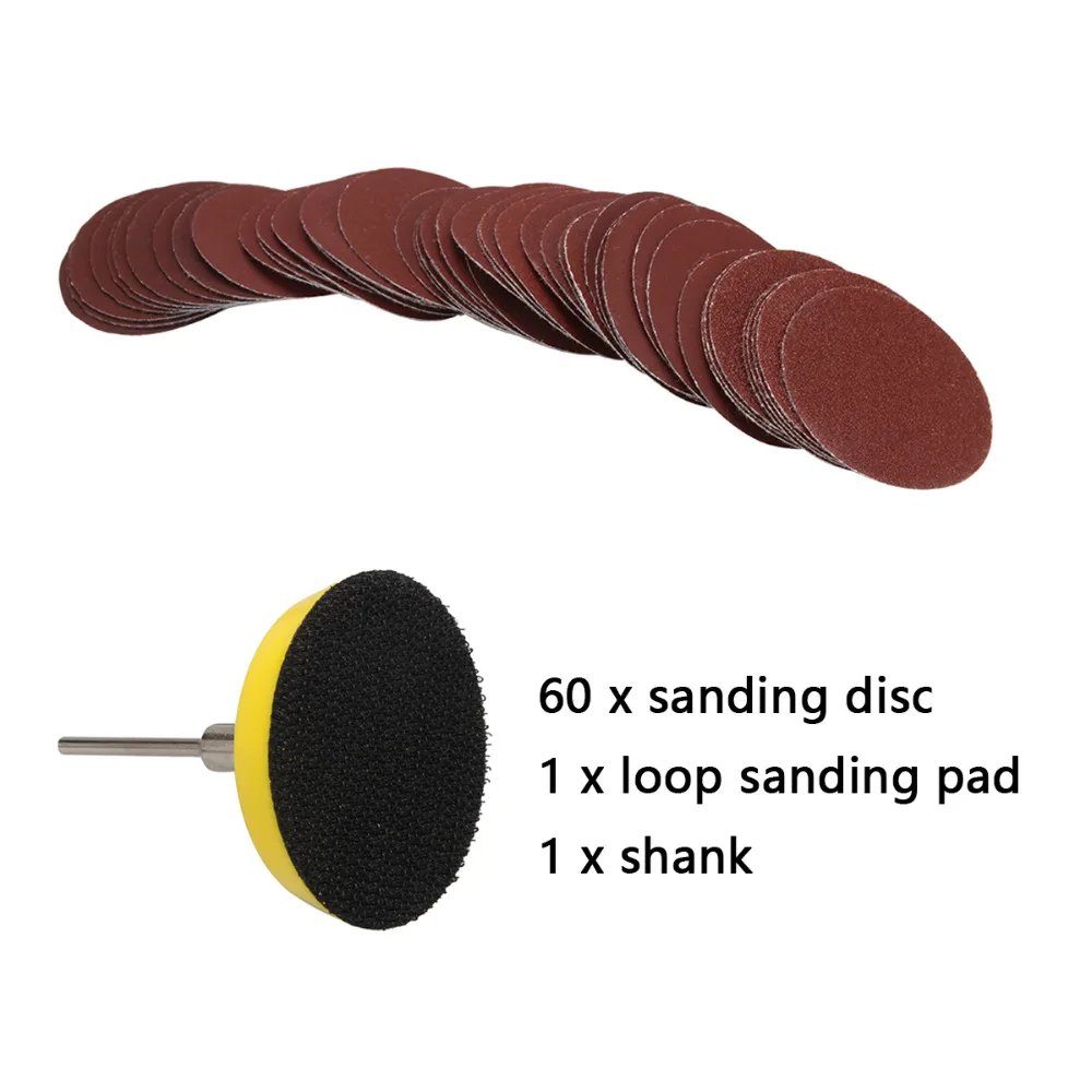 60pcs 2 inch 50mm 100/240/600/800/1000/2000 Grits Sanding Disc Set + Loop Sanding Pad with 3mm Shank For Polishing Tools