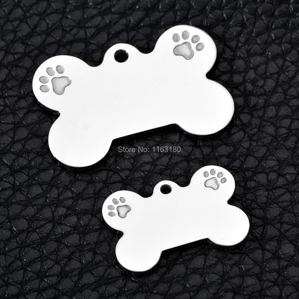 

100 pcs/lot Engraved Personalized Stainless Steel Dog Tag Pet ID Tags Mirror Polished Bone Paw Name Plate Collar