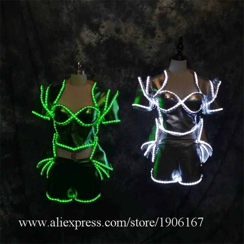 Newest LED luminous party sexy dress nightclub bar stage ballroom costumes led lighting up festival event performance clothing