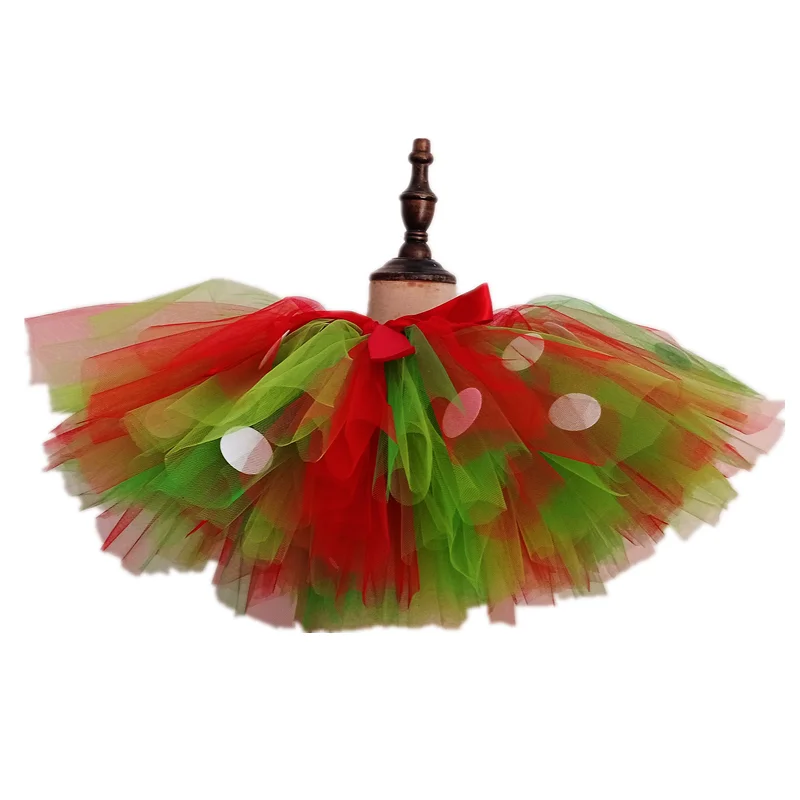 Tutu Skirt Girls Baby Christmas Costume Tutu Skirt Red and Green with Dot Handmake Ballet Dance Skirt Santa Party Tutu