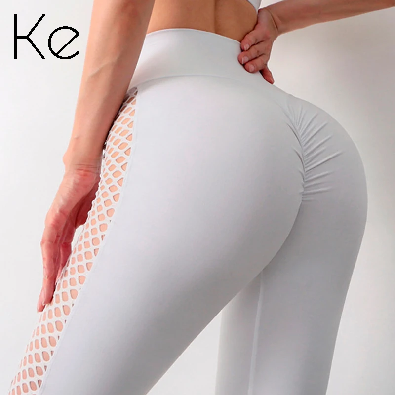 

KE105 new sexy mesh fitness pants women's high-waist buttocks tight-fitting sports pants wear high-stretch peach yoga pants