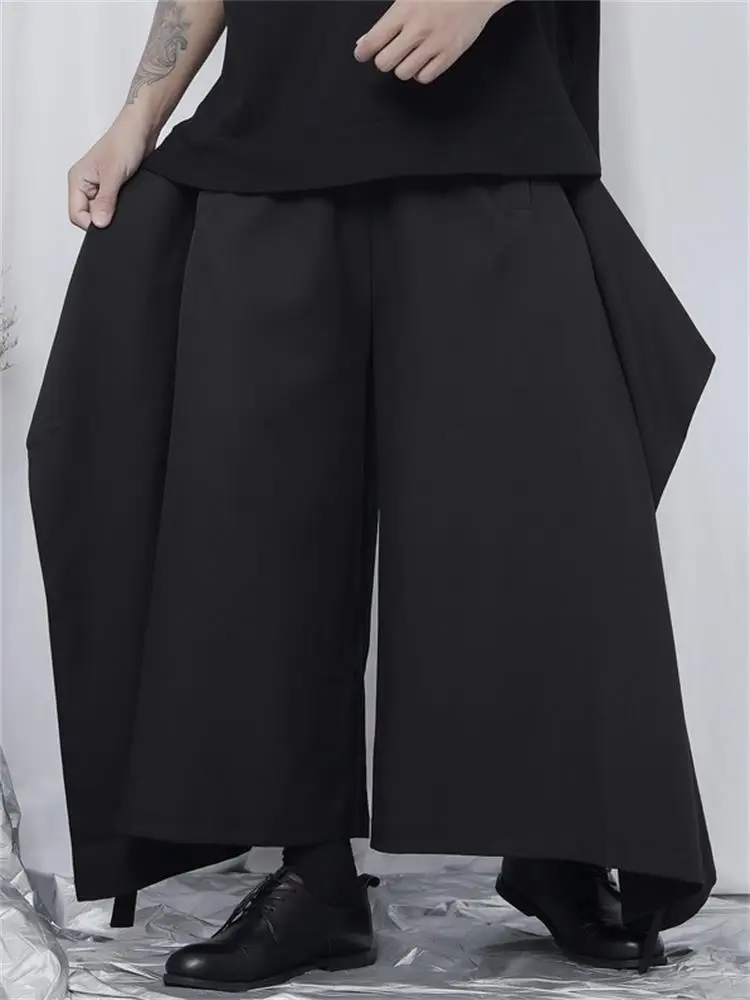 Men's Wide-Leg Pants New Singer Hair Stylist Casual Loose Irregular Niche Design Dark Color Nine - Point Oversized Pants