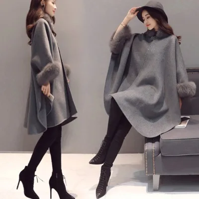 

Woolen Spring Autumn Coat Women 2020 New Korean Loose Long Cloak Female Faux Fur Collar Overcoat Large Size Hot LX1565