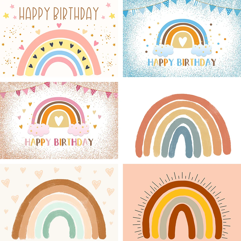 

Mehofond Boy Girl Happy Birthday Party Bohemia Rainbow Backdrop Photography Background Props Photo Studio Photozone Banner