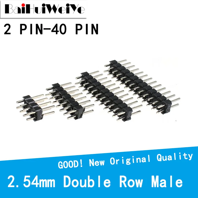 Doble fila macho 2 ~ 40P 2,54mm, Conector de cabezal de Pin de placa PCB separable, 2*2/3/4/6/8/10/12/15/20/40P para arduino