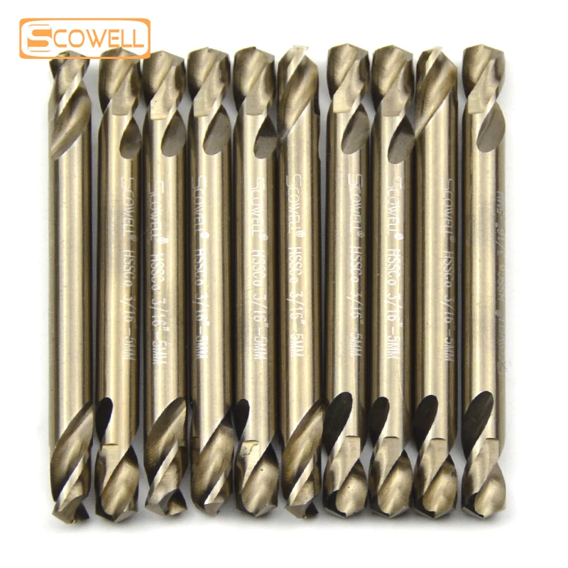 10 Packing HSS M35 Cobalt Double Heads Spiral Jobber Drilling Bit DIY Tools Double Ended Twist Drills Imperial 3mm,3.2mm,4mm,5mm