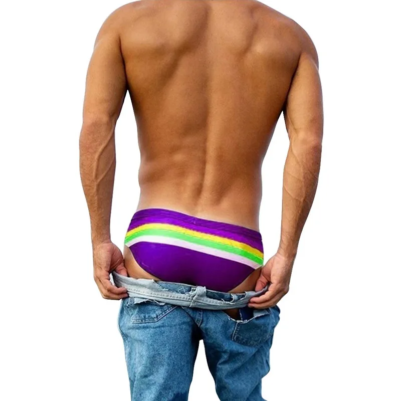 Mens Triangular Swimwear Low Rise Sexy Pouch Male Swimming Briefs Stripe Swimsuit Man Surf Swim Trunks Beach Shorts 2021 Fashion