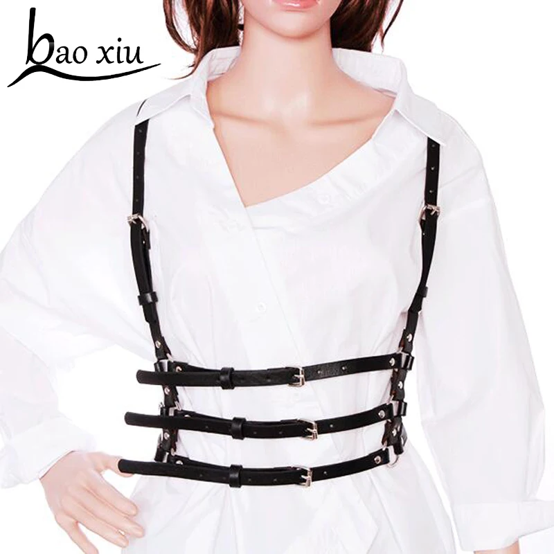 

2019 Women Vintage Sexy harness leather belt bondage gothic punk Corset Leather metal Buckle leg garters belt Straps accessory
