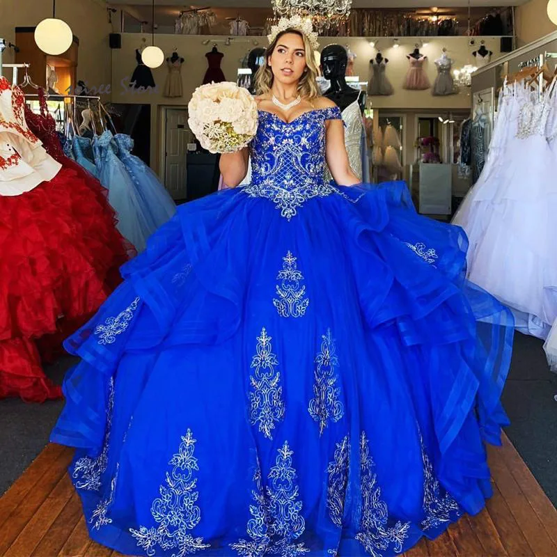 Пышное Бальное платье, платья для Quinceanera, Королевского синего цвета, кружевные платья для выпускного вечера с аппликацией, 2020, милое платье с...