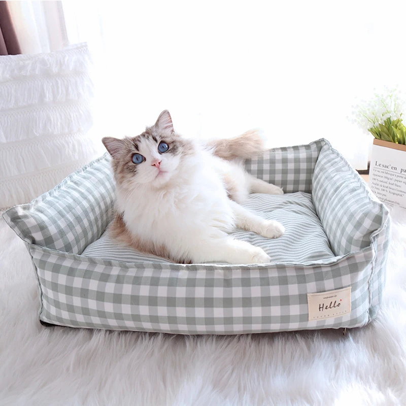 Soft Warm Pet Dog Bed Cat Bed Removable Washable Cotton Linen Nest Small Medium Large Dogs Comfortable Sleeping Mat Pet Supplies