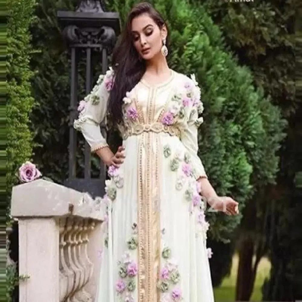 Marroquino caftan kaftan vestidos de noite dubai abaya árabe mangas compridas incrível 3d flores artesanais quadrado-pescoço ocasião baile de formatura para