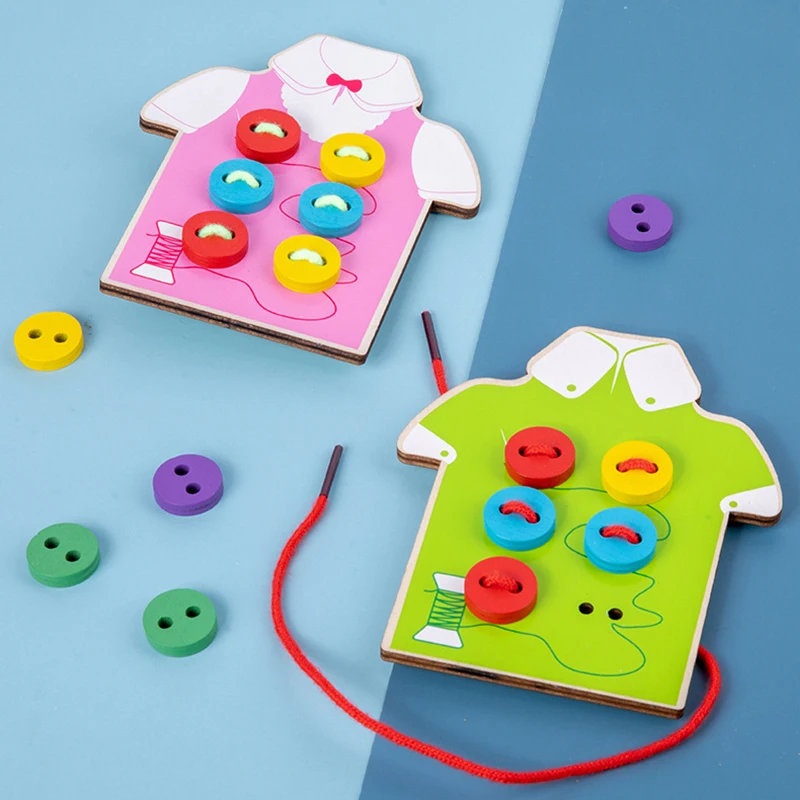 Baby Wooden Threading Board Learning Toys Montessori Stitching Button Game Educational Basic Life Skill Toys Fine Motor Training