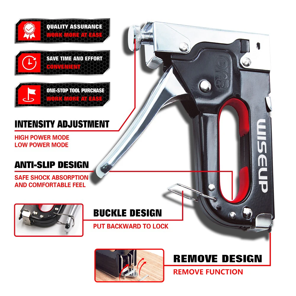 WISEUP 3 In 1 네일건 DIY 가구 건설 스테이플러 장식품 스테이플러 600 스테이플 홈 장식 목공 도구 타카