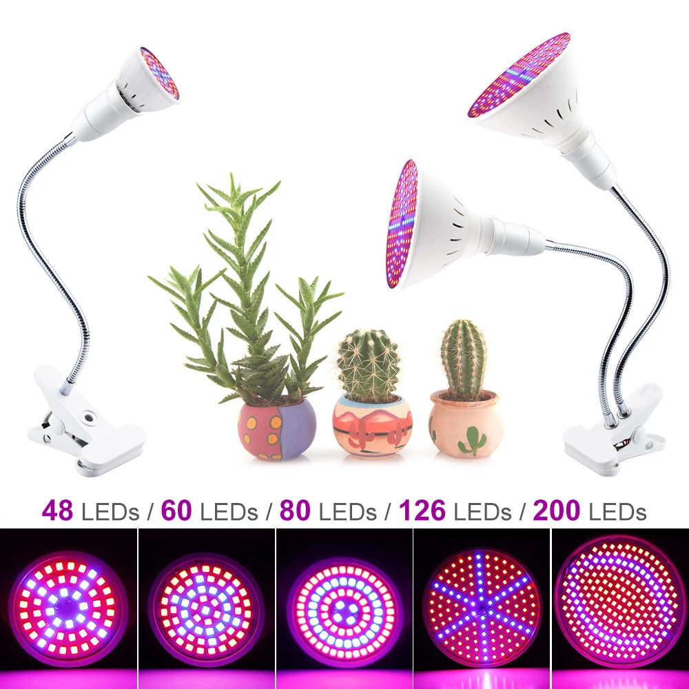 LED Plant Growth Lamp E27 Fitolampy Full Spectrum LED Grow Lights With Clip For Plant Seedlings Flower Fitolamp Box Tent Indoor