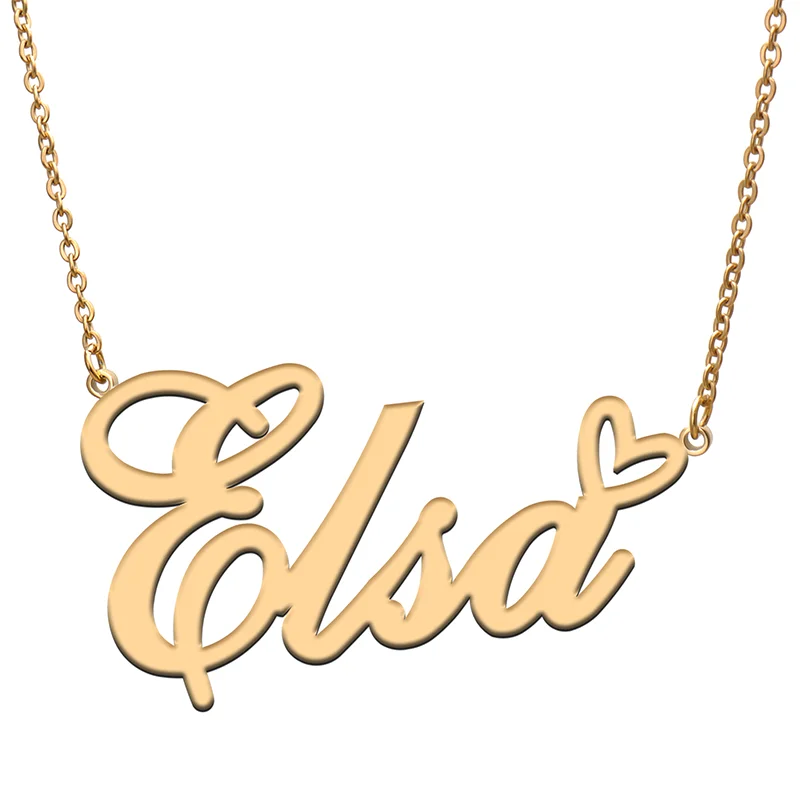 

Elsa Name Tag Necklace Personalized Pendant Jewelry Gifts for Mom Daughter Girl Friend Birthday Christmas Party Present