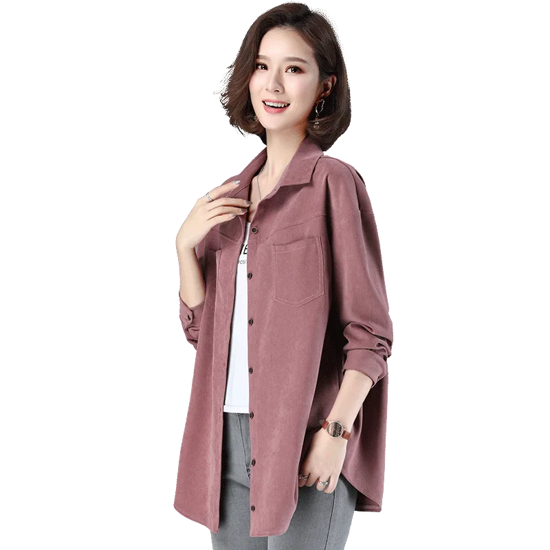 

Women Shirt New Female Spring Autumn Blouse Mid-length Fashion Casual Loose Coat Ladies All-match Tops 3XL D880