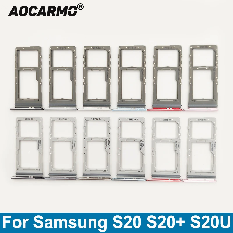 Aocarmo For Samsung Galaxy S20 S20+ S20U Single SIM Dual SIM Metal Plastic Nano Sim Card Tray MicroSD Slot Holder