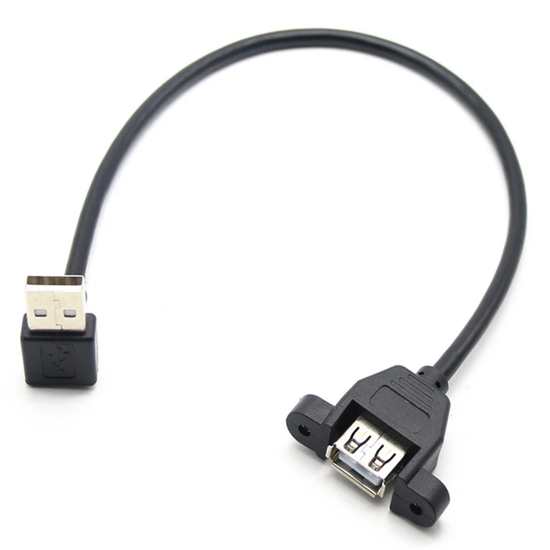 Right angle 90 degree USB2.0 male to female extension mini USB 2.0 cable with panel mounting screw hole computer extension cable