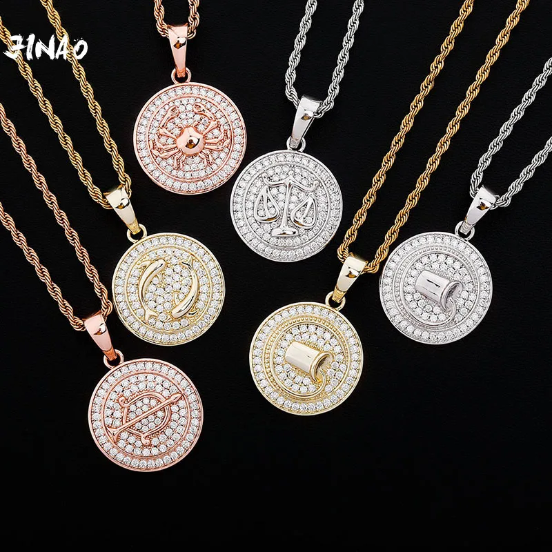 JINAO 2020 NEW Wind signs constellations AAA+ Cubic Zirconia Pendant Iced Out Micro Pave Hip hop Personalised Jewelry