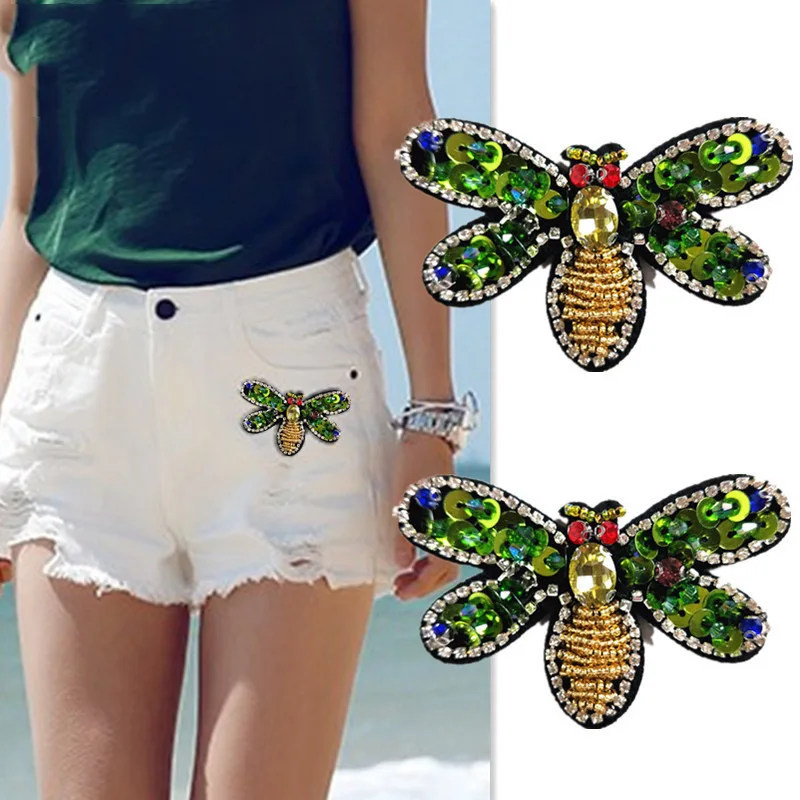 AHYONNIEX 1pcs Colorful Butterfly beads rhinestones patches sew on beading applique clothes shoes bags decoration patch DIY