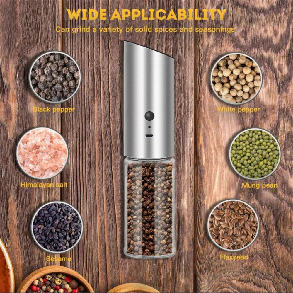 2pcs/lot Rechargeable Electric Salt & Pepper Grinder Automatic Gravity Mill Adjustable Coarseness Knob Shaker Kitchen tool