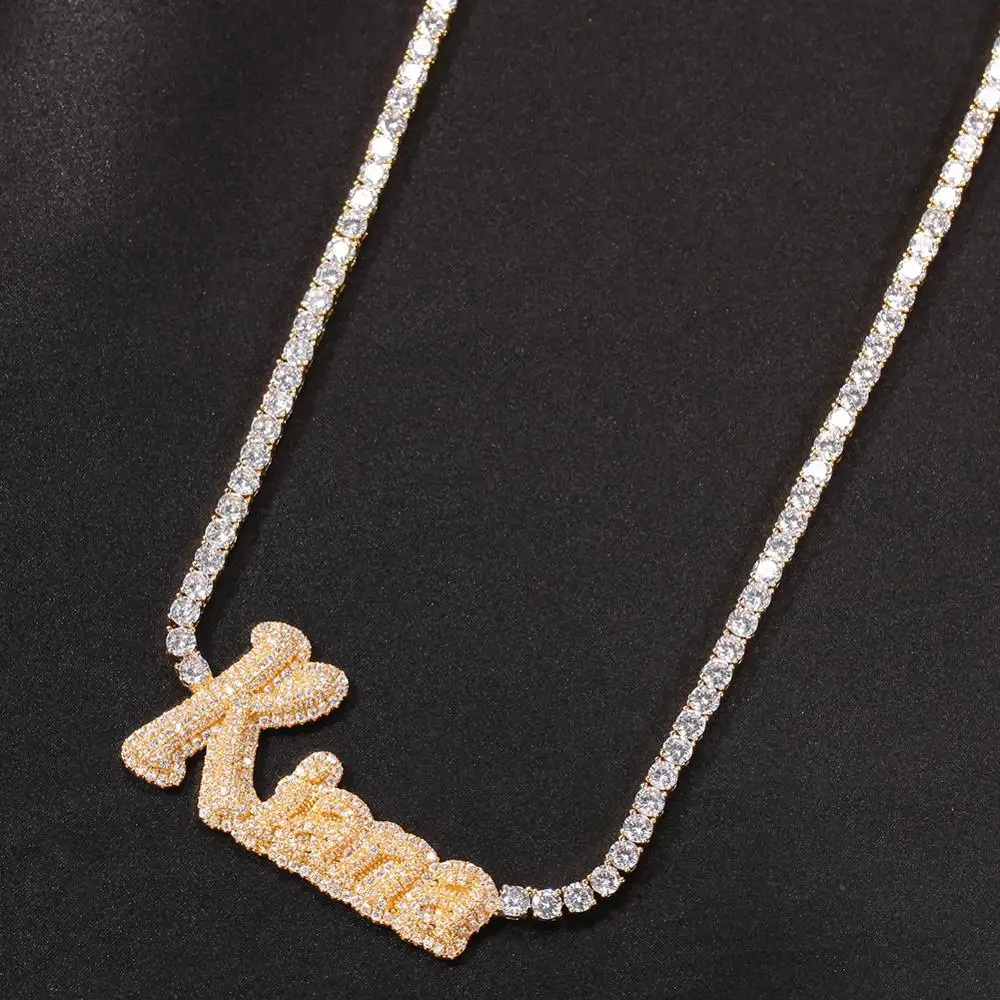 TBTK Customized Name Necklace Cursive Letter Ice Out Handmade Pendant CZ Tennis chain Necklaces Women Hiphop Jewelry Best Gift