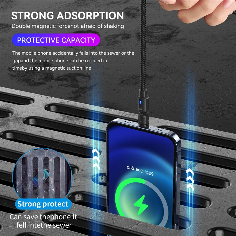 Lovebay Magnetic charger Phone charger with light Cable usb type c 540 Rotate cable For iphone 12 pro max Xiaomi Huawei