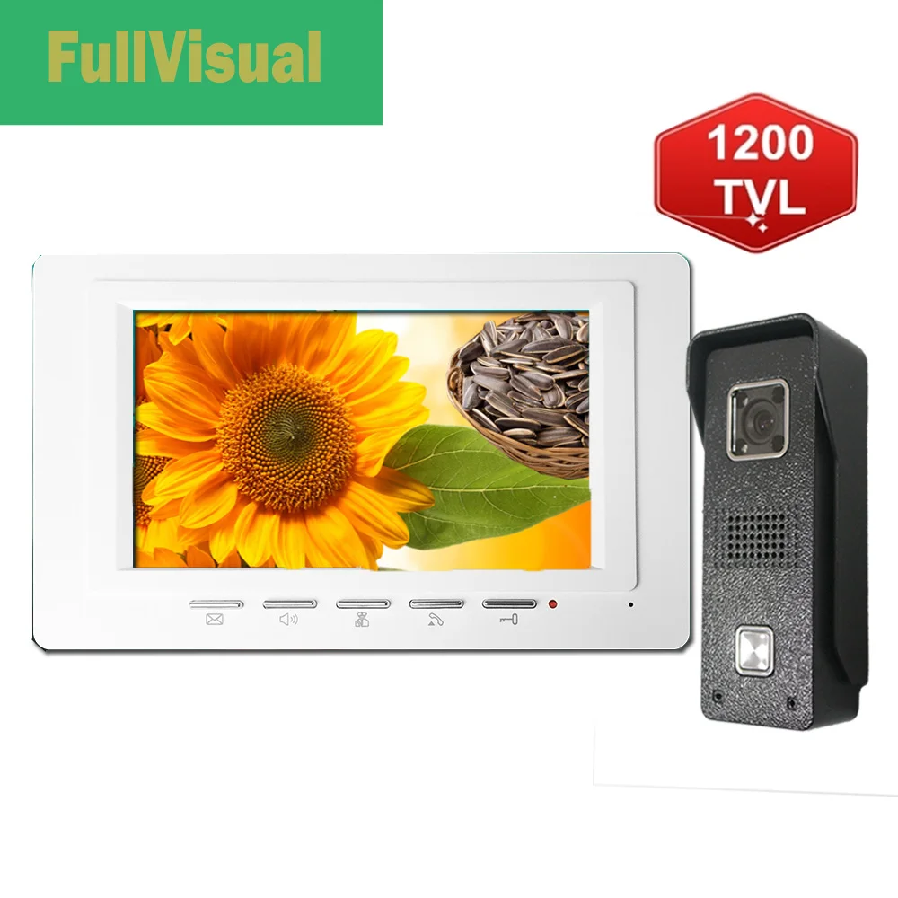 Fullvisual 7 Inch Video Intercom Doorbell Camera System 1200TVL Video Door Phone Electronic Lock Supported(Not Included) IR Leds