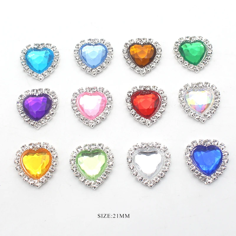 Fashionable New Style 10Pcs/Lot 21MM Acrylic Sewing Rhinestone Buttons DIY Heart-Shaped Wedding Invitation Decor Accessories