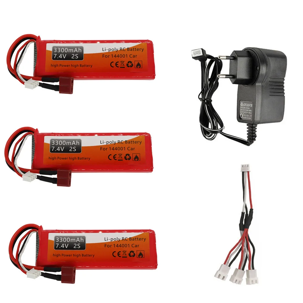 7.4V 3300mAh Lipo battery with Charger Set for Wltoys 1/14 144001 Remote Control toy car boat accessories 7.4V 2S liion battery