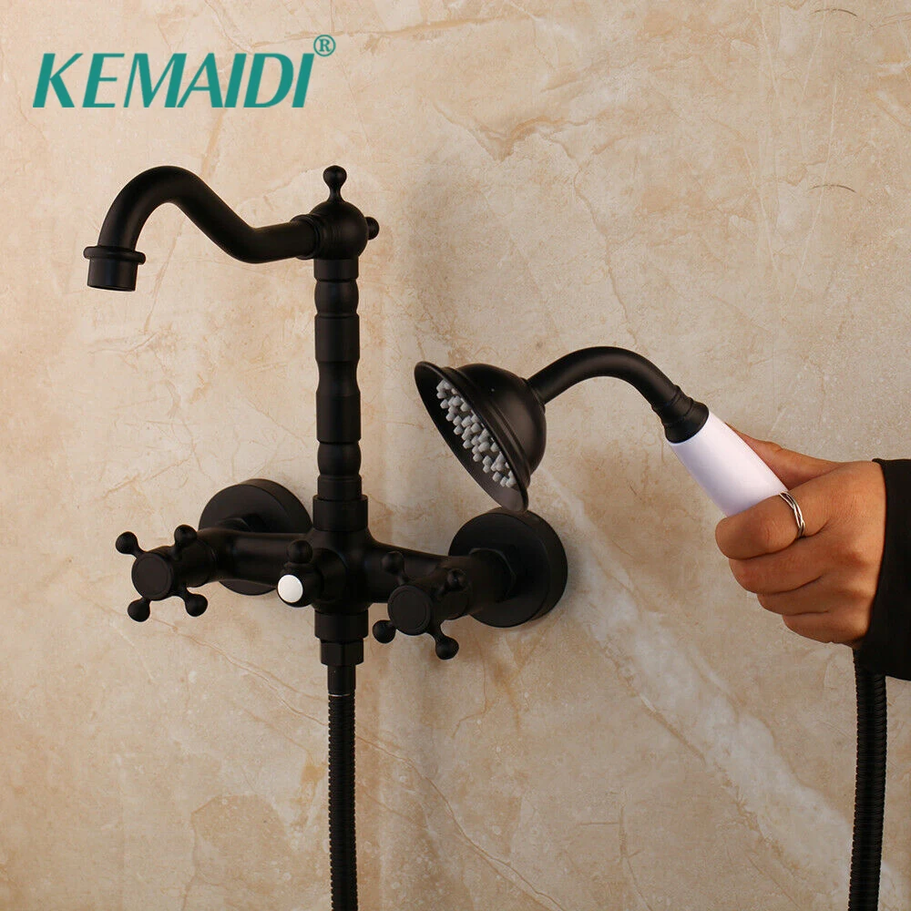 

KEMAIDI Black Brass Bathroom Shower Faucet Bath Faucet Mixer Tap With Hand Shower Head Set Wall Mounted Black Shower Set Bathroo