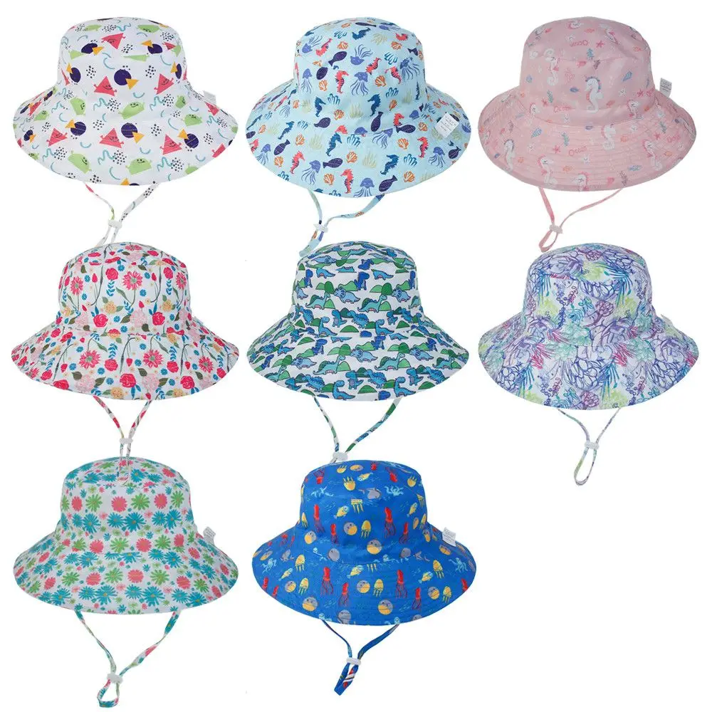 Sombreros de natación con correa ajustable para la barbilla para niños pequeños, sombrero de Sol para bebés, gorra de playa, sombrero de cubo, cubierta de oreja de cuello de ala ancha, Verano