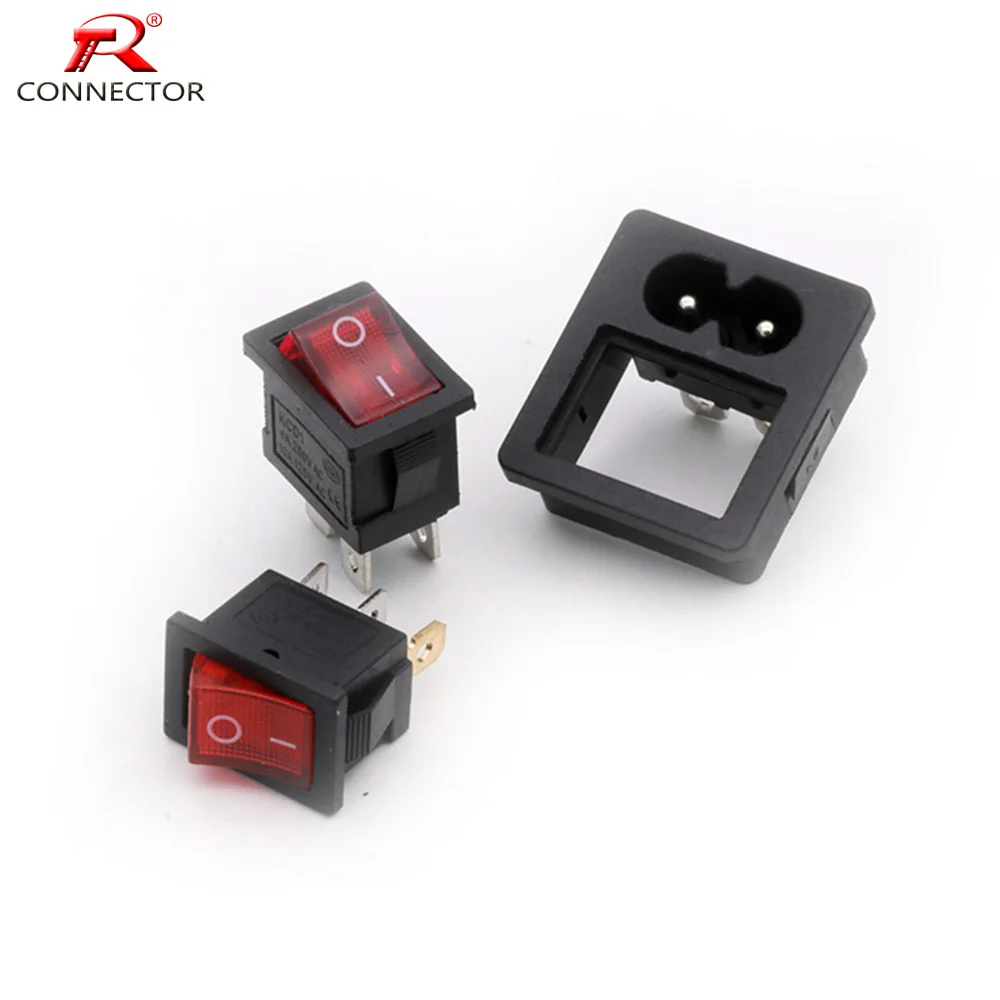 4pcs Power Switch & Socket Connector, Rocker Switches, Switch with 3 Pin or 4 Pin, Panel Mount Power Adapters