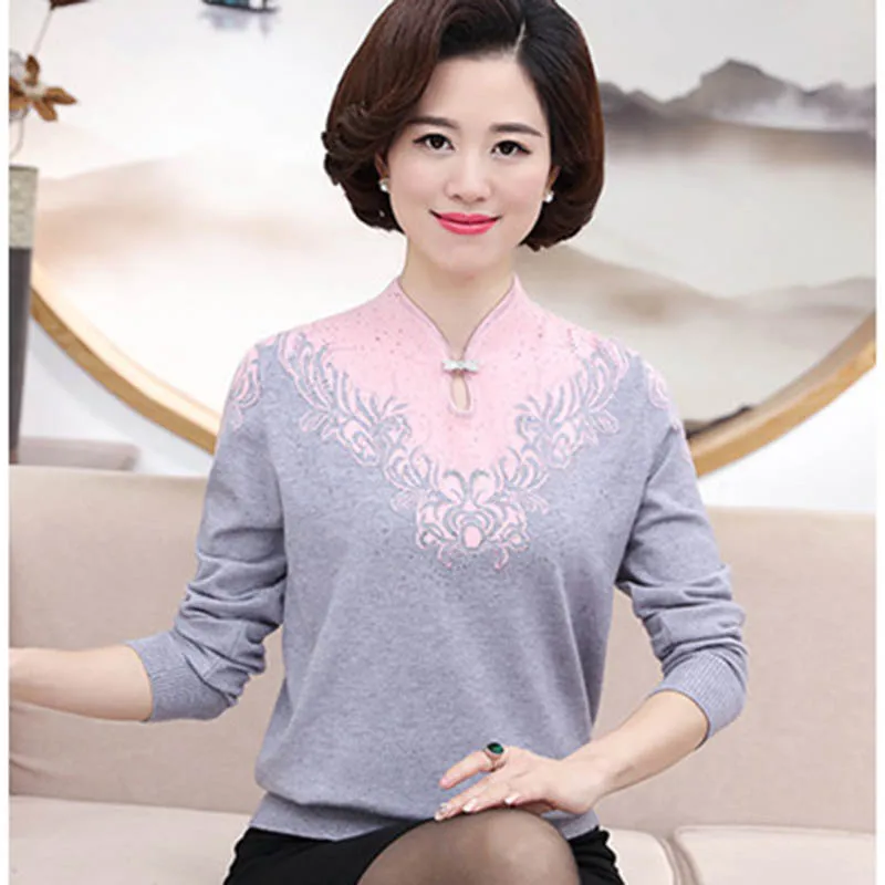 Fashion Qipao Neck Sweater Pullovers Women Knitwear Tops Autumn Winter Slim Kniting Bottoming shirt Mother Dress