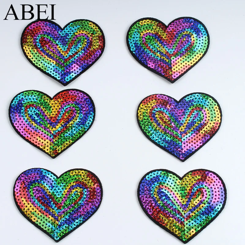 10pcs Big Heart Patches For Suits Apparel Clothes Decoration DIY Sequined Glitter Stickers Sewing Accessories