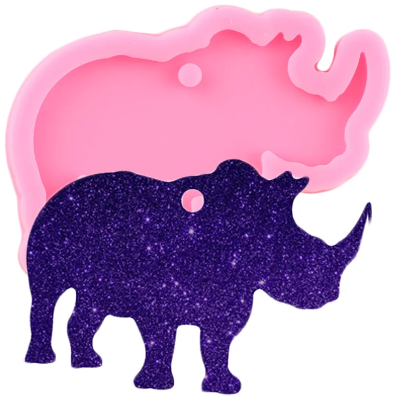 Shiny Glossy Rhinoceros Silicone Mold Epoxy Resin Keychain Molds Polymer Clay Pendant Mould DIY Handmade Charms Moulds