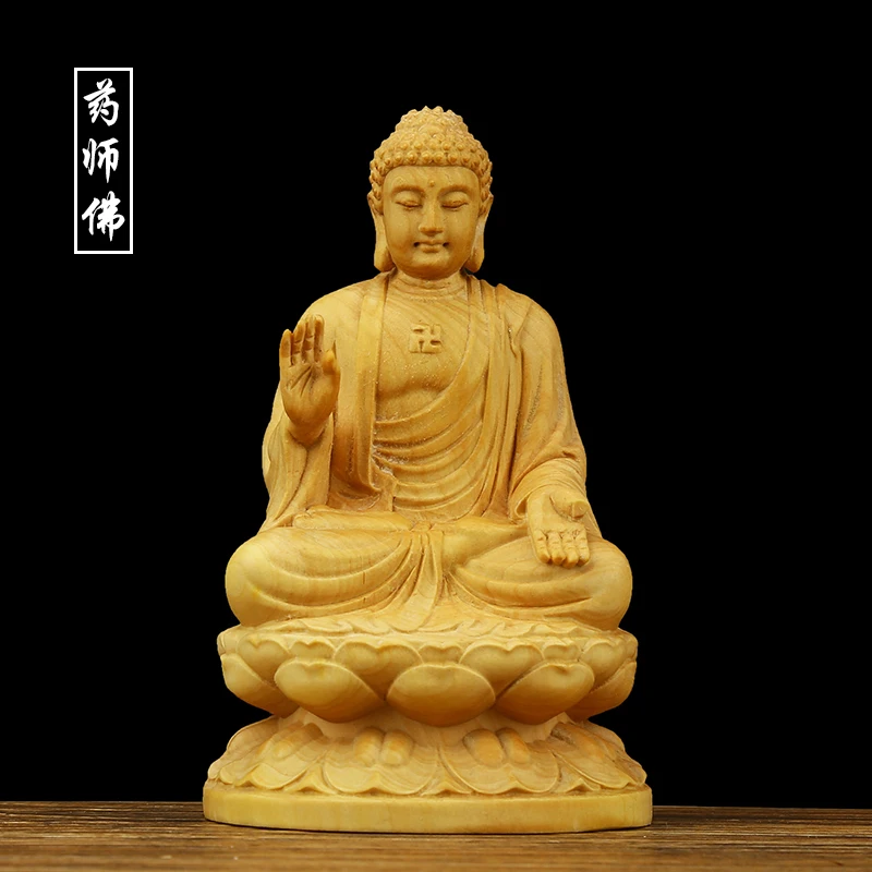 XS359- 10x6x5.5 CM Shakyamuni Boxwood Sculpture Sitting Thailand Buddha Carving Statue Lucky Feng Shui Home Decor