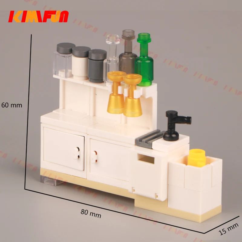 Furniture Kitchen Street View Creative Assembly MOC Building Block Toy Cabinet Interior Decoration Furniture Scene Accessories