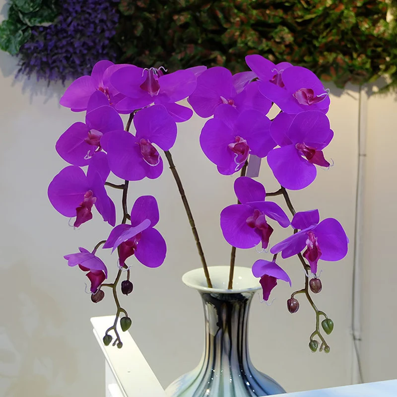 Artificial Single Branch Orchid for Decoration, Home Flower Wall, Wedding, Fake Orchid, Phalaenopsis, 9 Heads, New, 2Pcs per Lot