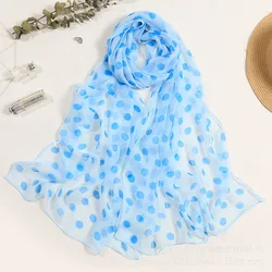 Fashion Four Seasons Thin Soft Chiffon Women PPolka Dots Silky Georgette Scarf Shawls Long Wraps Beach Sunscreen Hijab foulard